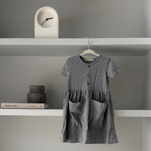 Neutral Grey Short Sleeve Pocket Dress for Girls